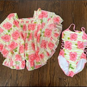Kate Mack ✨💖 matching girls swimsuit and cover up roses size 4